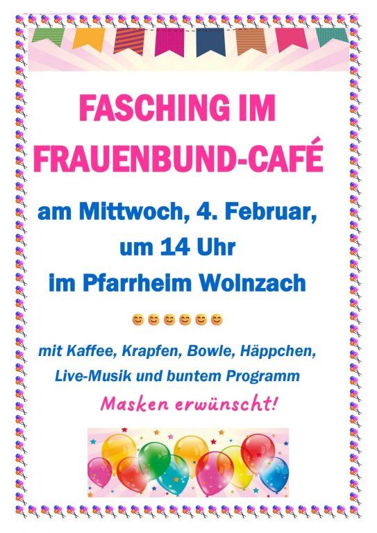 Grossansicht in neuem Fenster: KDFB Wolnzach Fasching im Frauenbund-Cafe Grossansicht in neuem Fenster: KDFB Wolnzach Fasching im Frauenbund-Cafe