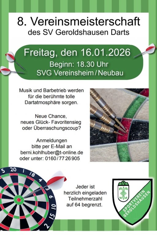 Grossansicht in neuem Fenster: SV Geroldshausen Dartsmeisterschaft Plakat
