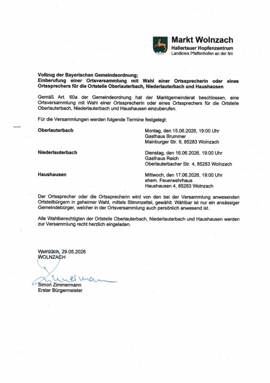 Grossansicht in neuem Fenster: Vollzug der GO: Einberufung einer Ortsversammlung mit Ortssprecherwahl